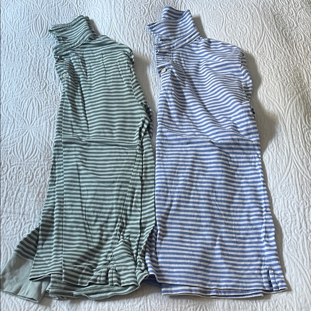 Crewcuts Green & Blue Striped Cotton Knit Long Sleeved Polo Shirts, Size XLarge